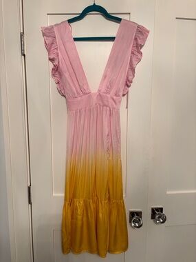 Stillwater Pink Ruffled V-Neck Maxi Dress